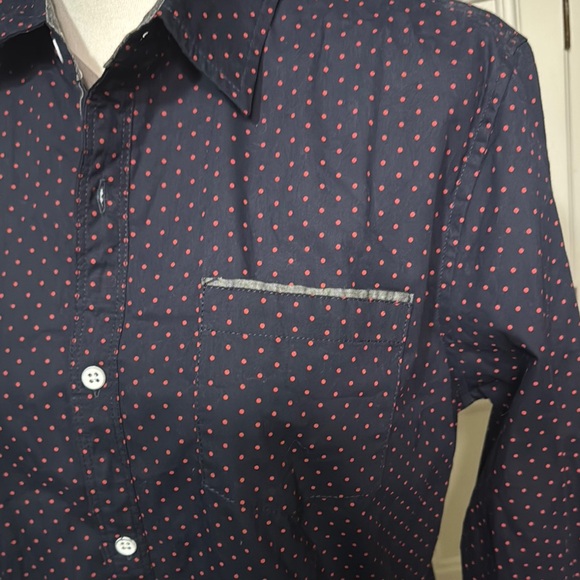 Men's Navy Blue Pattern Button-down Shirt by PD&C Size Medium - Picture 3 of 12